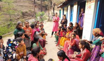 Tourists enjoying holi festival in Jageshwar with local people